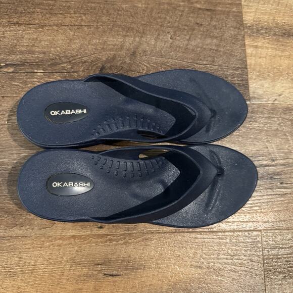 OKABASHI Breeze Flip Flops Woman’s Medium Blue Wedge Sandals Orthopedic Comfort - Picture 4 of 9